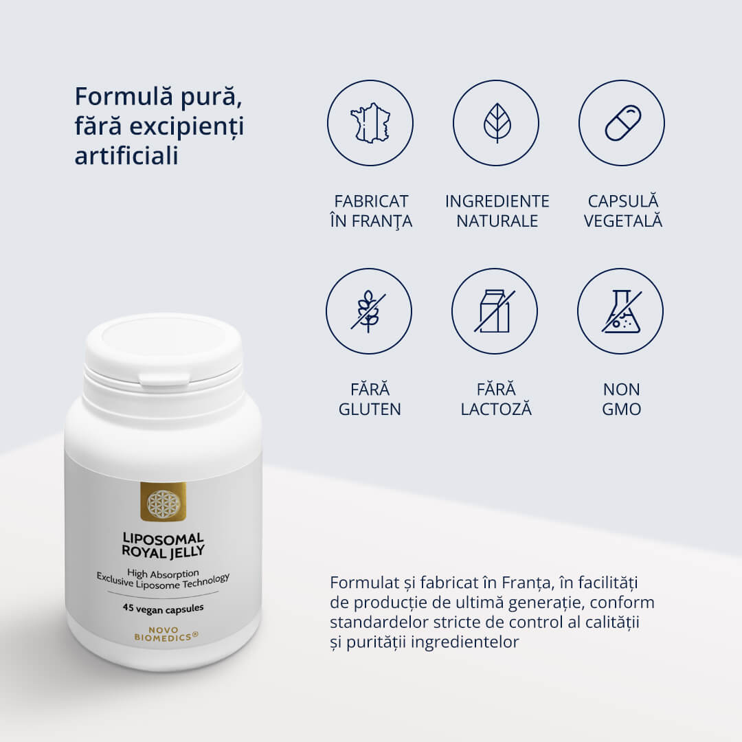 Liposomal Royal Jelly – caracteristici: ingrediente naturale, fără gluten, fără lactoză