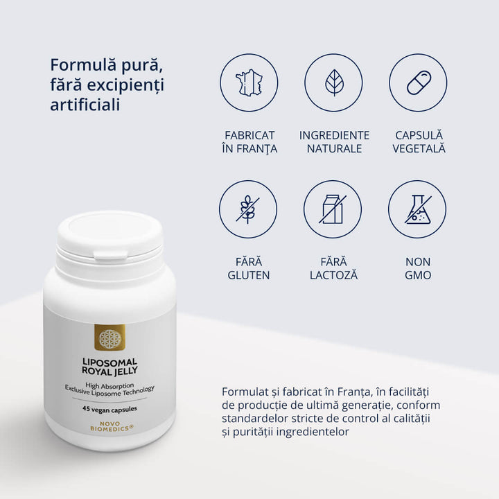 Liposomal Royal Jelly – caracteristici: ingrediente naturale, fără gluten, fără lactoză